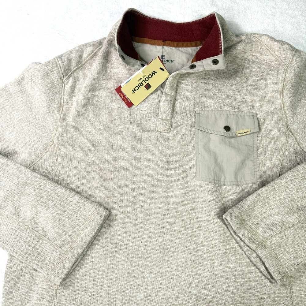 Woolrich Sweater 1/4 Snap Pullover Mens Large Beige Drifter Sweater NWT